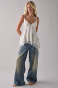 Kimchi Blue Women's Asterid Lace Trim Asymmetric Babydoll Cami