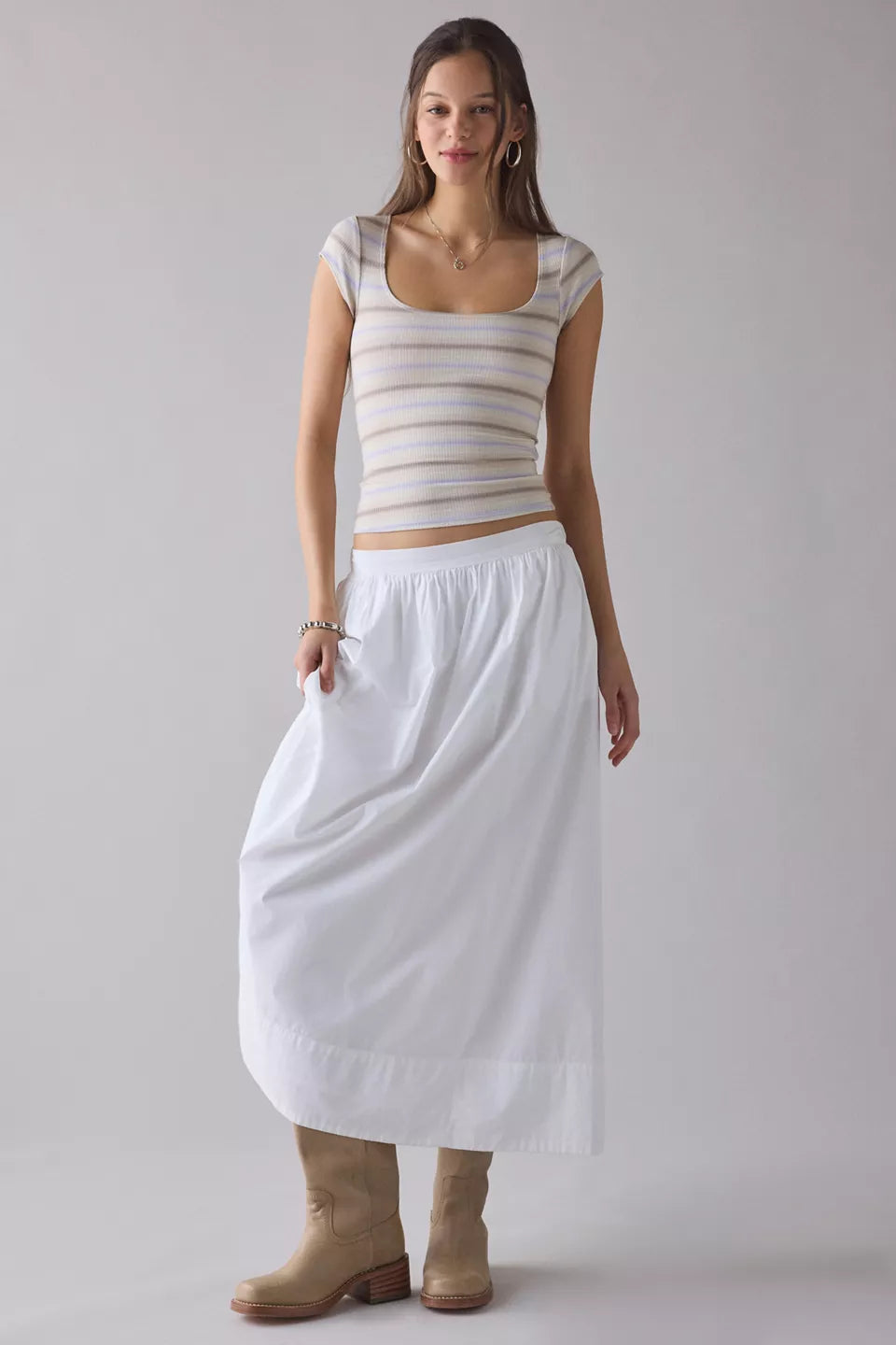BDG Women's Drew Cap Sleeve Square Neck Cropped Tee