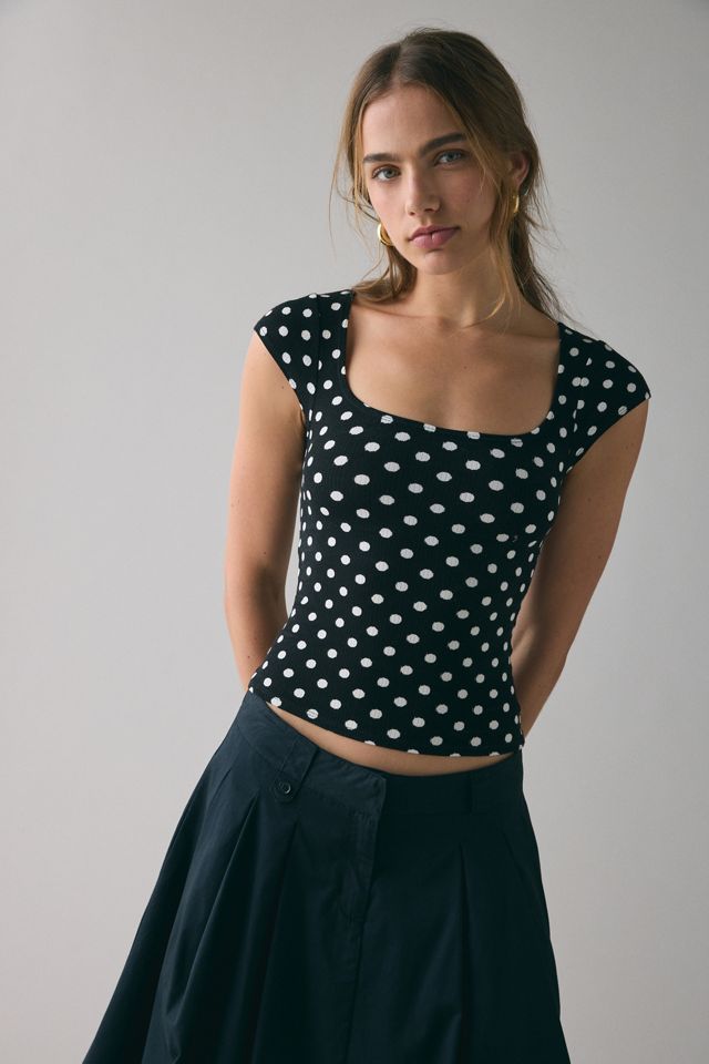 BDG Women's Drew Cap Sleeve Square Neck Cropped Tee