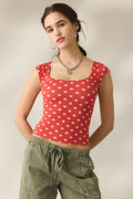 BDG Women's Drew Cap Sleeve Square Neck Cropped Tee