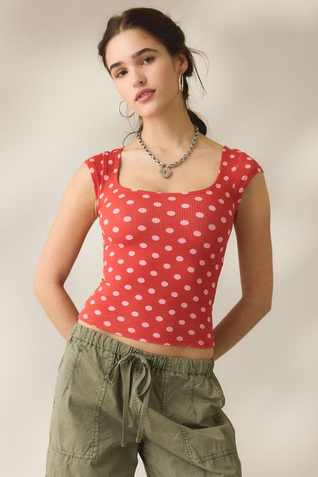 BDG Women's Drew Cap Sleeve Square Neck Cropped Tee