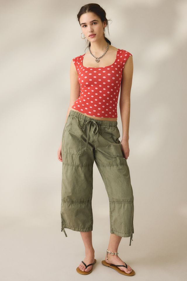 BDG Women's Drew Cap Sleeve Square Neck Cropped Tee