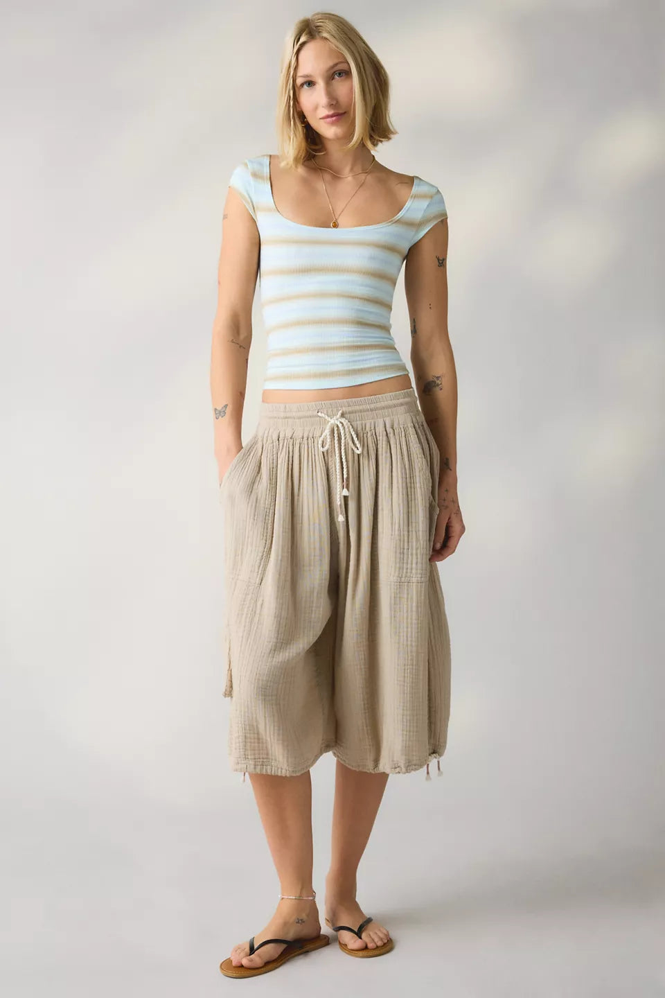 Women's Drew Cap Sleeve Square Neck Cropped Tee