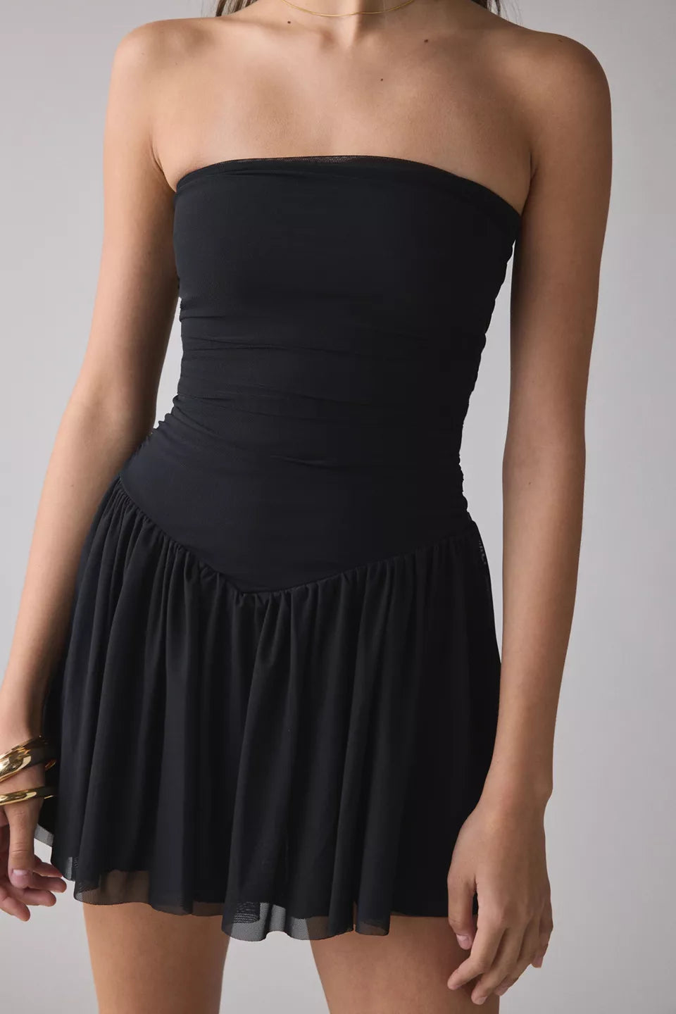 Women's Modern Mesh Basque Waist Strapless Mini Dress