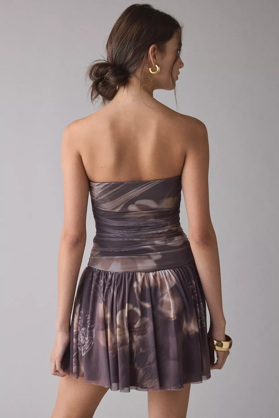 Women's Modern Mesh Basque Waist Strapless Mini Dress