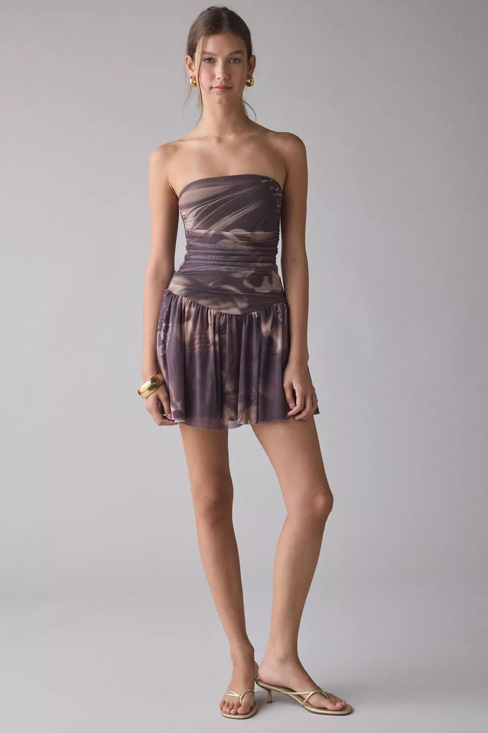 Women's Modern Mesh Basque Waist Strapless Mini Dress
