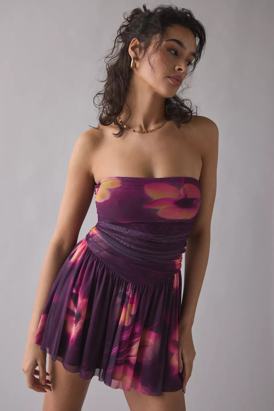Women's Modern Mesh Basque Waist Strapless Mini Dress