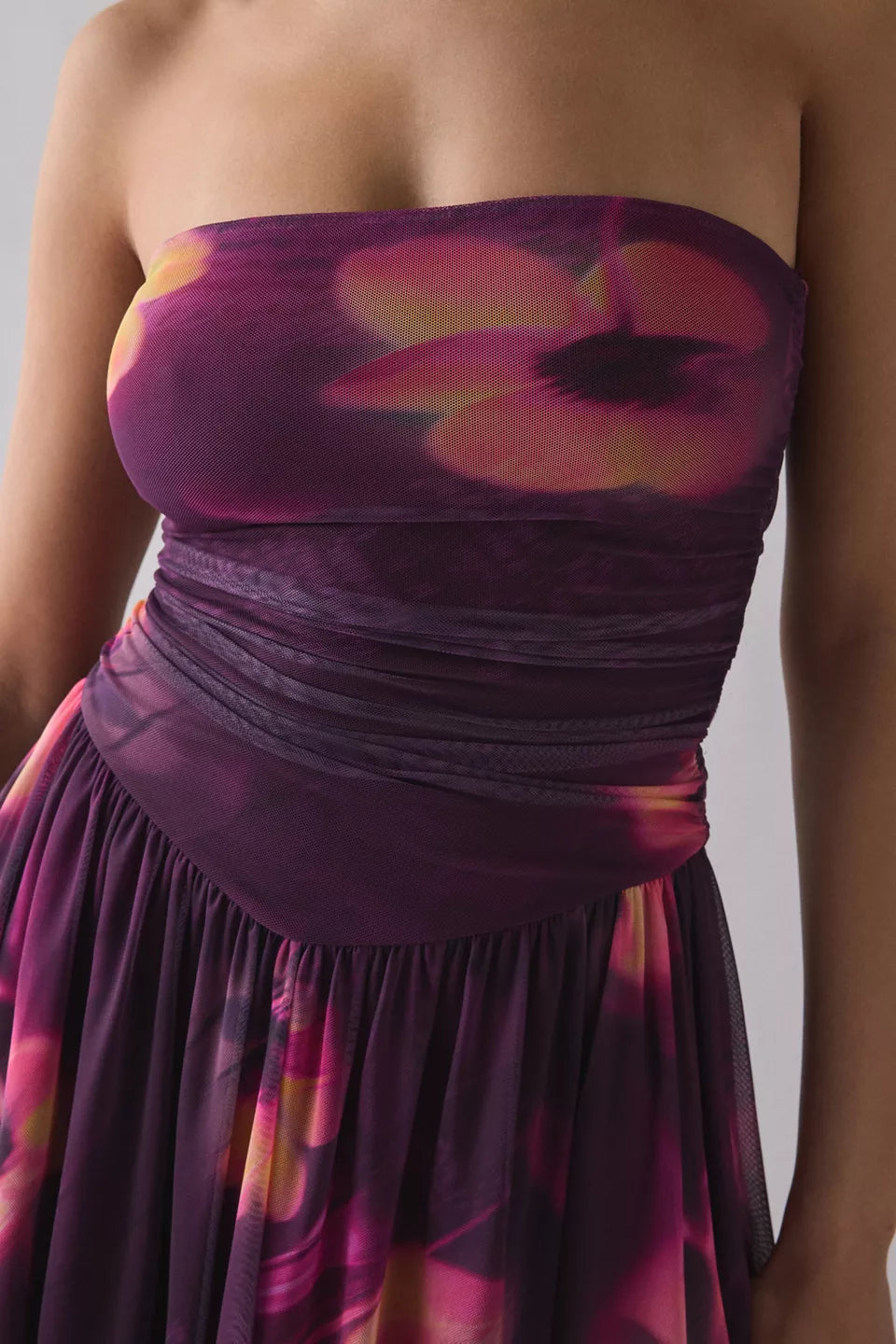 Women's Modern Mesh Basque Waist Strapless Mini Dress