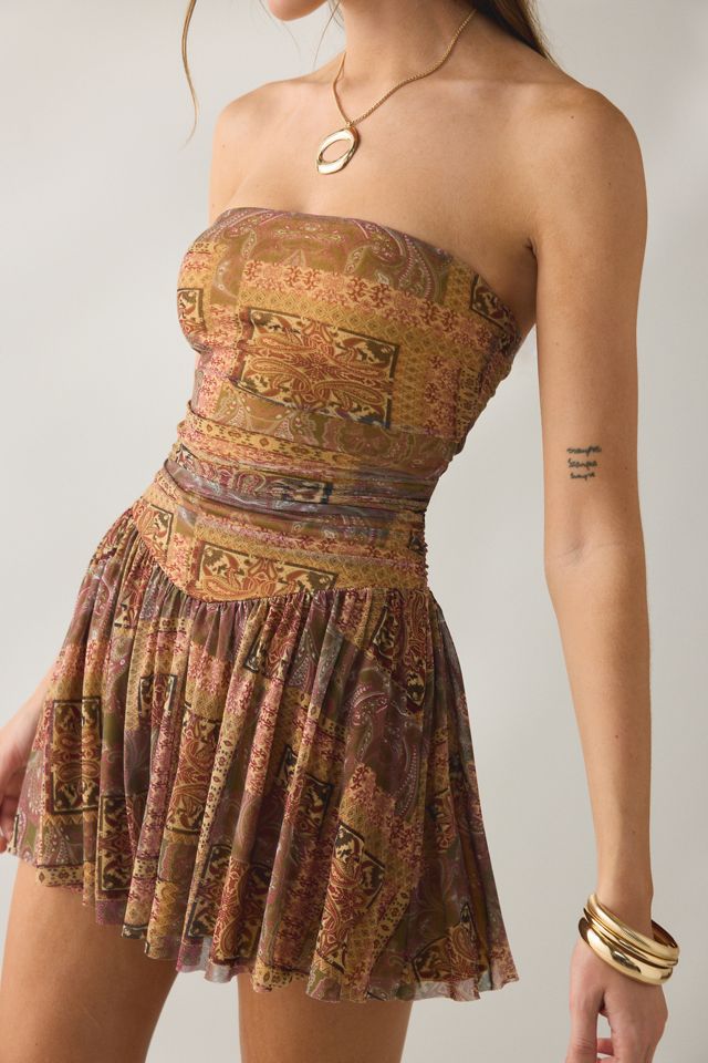 Urban Outfitters Women's Modern Mesh Basque Waist Strapless Mini Dress