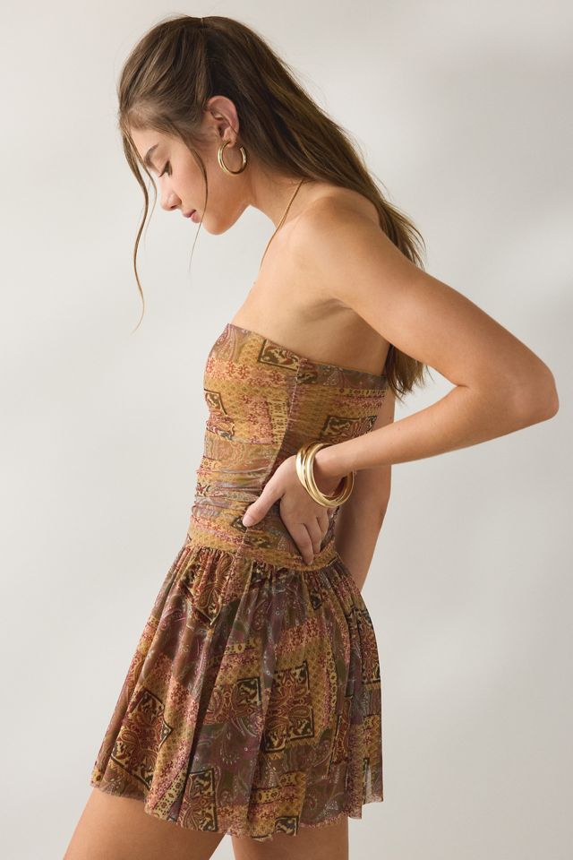 Urban Outfitters Women's Modern Mesh Basque Waist Strapless Mini Dress