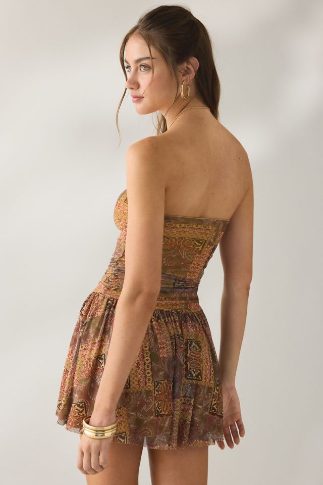 Urban Outfitters Women's Modern Mesh Basque Waist Strapless Mini Dress