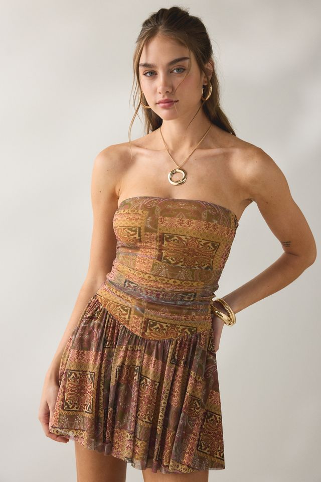 Urban Outfitters Women's Modern Mesh Basque Waist Strapless Mini Dress