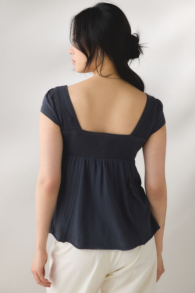BDG Women's Sawyer Lace Trim Short Sleeve Babydoll Top