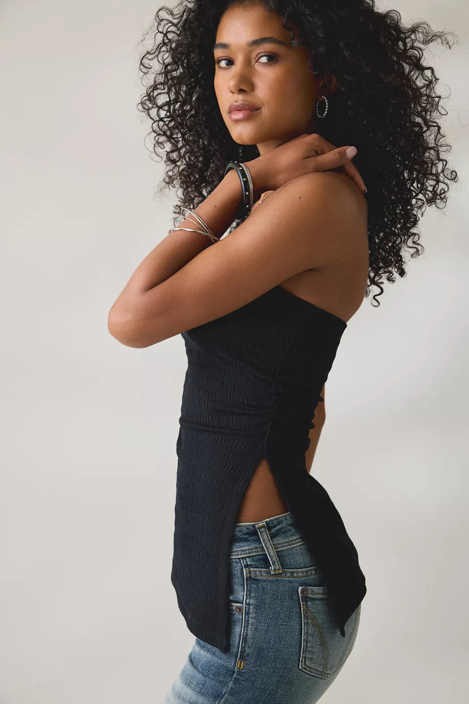 UO Afterparty Asymmetric Side-Slit Flyaway Tube Top