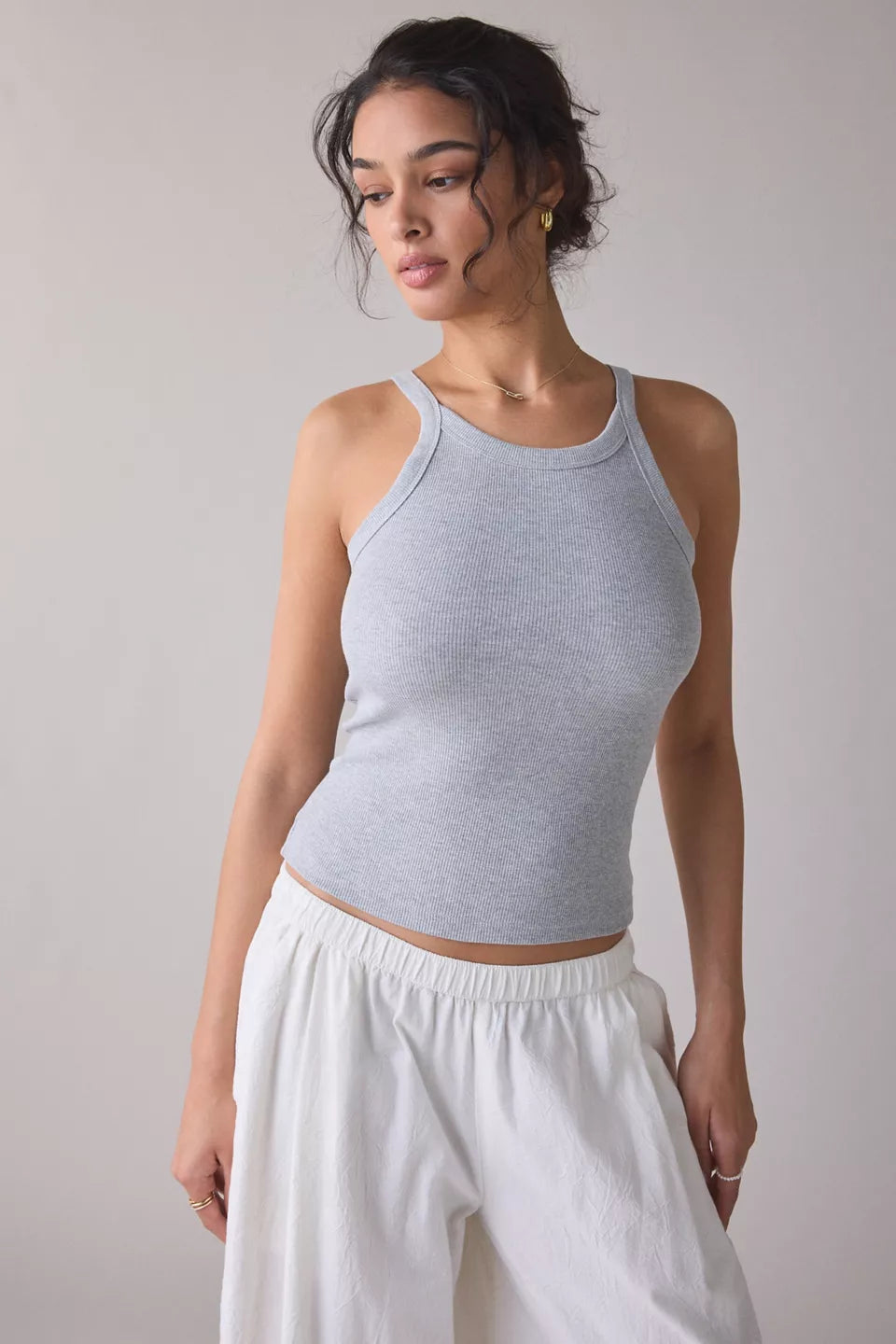BDG Women's Off-Duty Ribbed Round Neck Tank Top