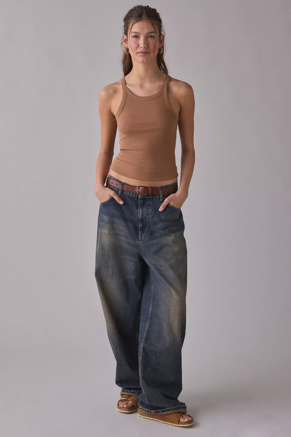 BDG Women's Off-Duty Ribbed Round Neck Tank Top