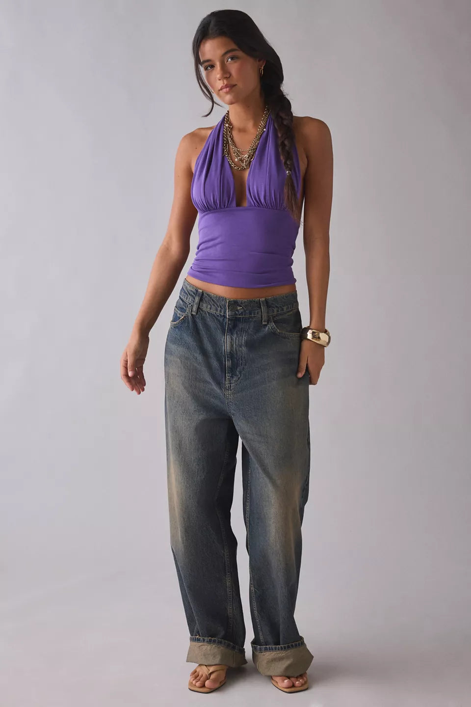 Urban Outfitters Women's Party For You Jersey Knit Plunging Halter Top