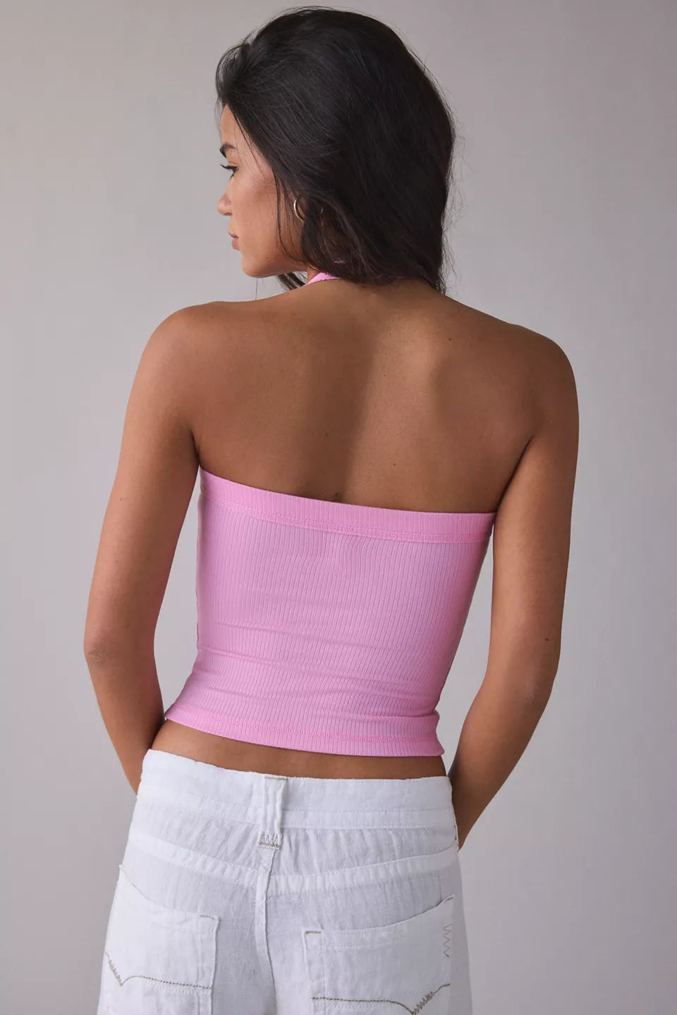 Women's Nova Ribbed Knit Cropped Halter Top