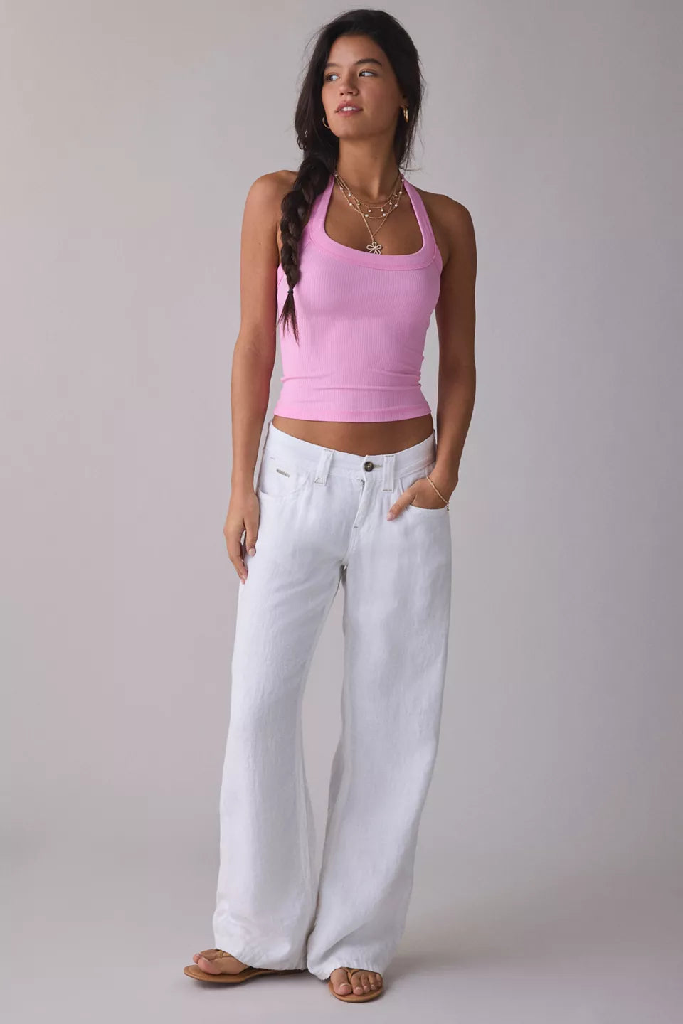 BDG Women's Nova Ribbed Knit Cropped Halter Top