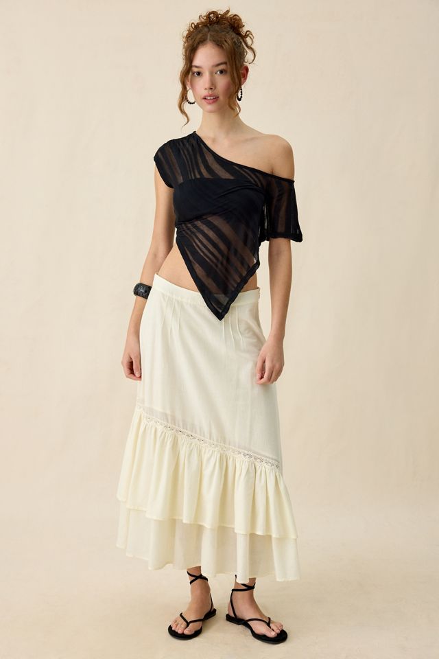 Urban Outfitters Women's Bia Sheer Stripe Asymmetric Off-The-Shoulder Poncho