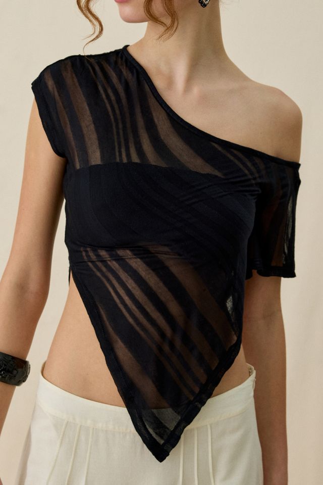 Urban Outfitters Women's Bia Sheer Stripe Asymmetric Off-The-Shoulder Poncho