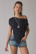 Urban Outfitters Women's Bia Jersey Knit Asymmetric Off-The-Shoulder Poncho