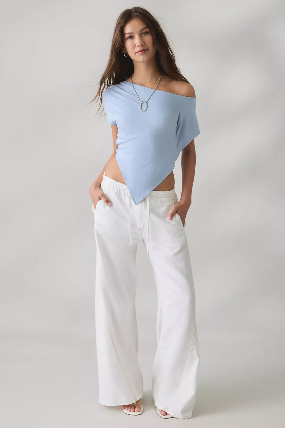 Urban Outfitters Women's Bia Jersey Knit Asymmetric Off-The-Shoulder Poncho