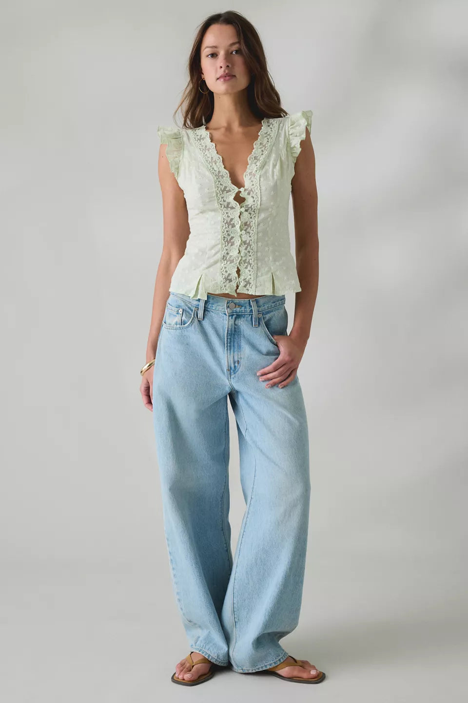 Women's Aurelia Lace Trim Flutter Sleeve Blouse