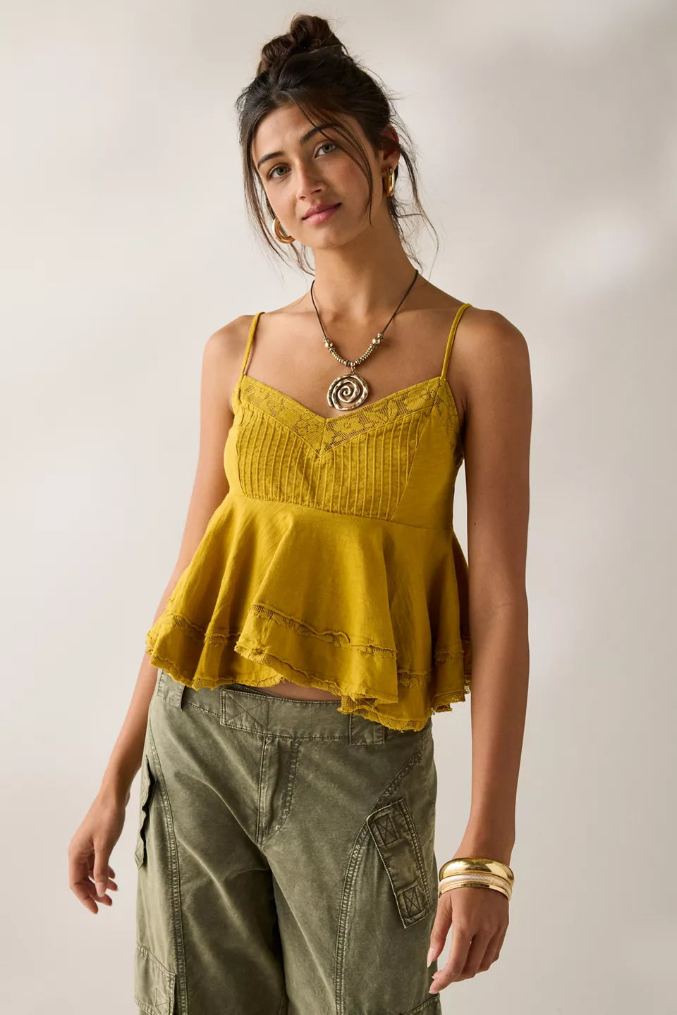 Urban Outfitters Women's Luckiest One Lace Trim Babydoll Cami