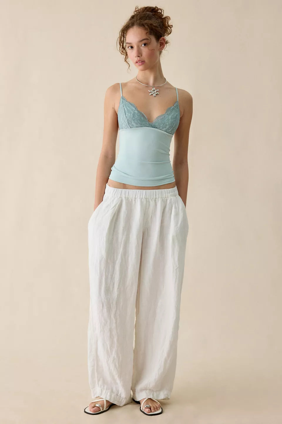 Urban Outfitters Women's Date Night Lace Trim Cropped Cami