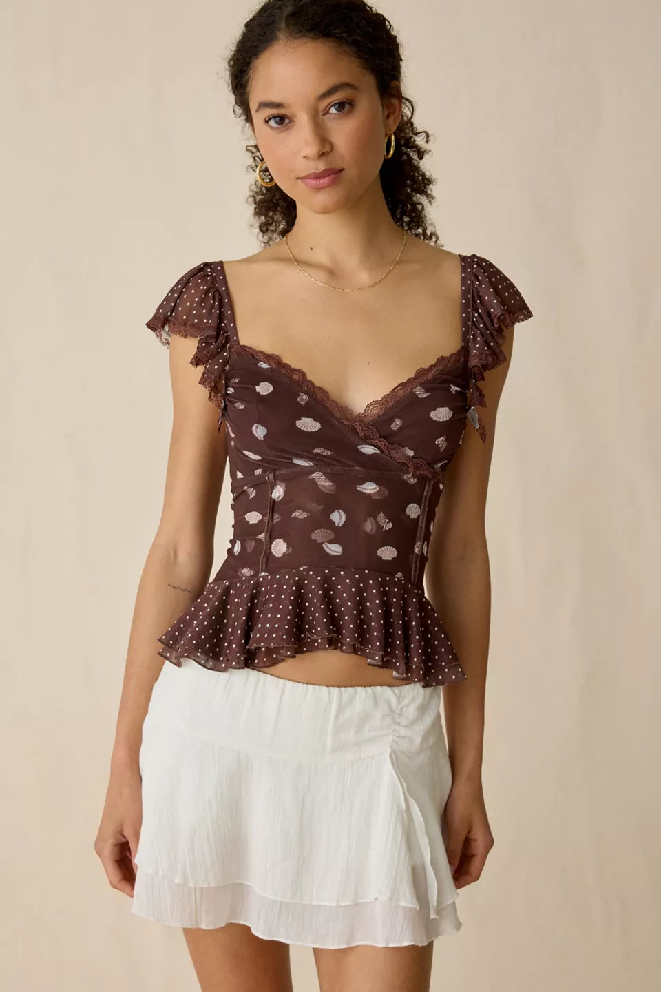 Kimchi Blue Women's Night Bloom Flutter Sleeve Peplum Blouse