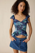 Kimchi Blue Women's Night Bloom Flutter Sleeve Peplum Blouse