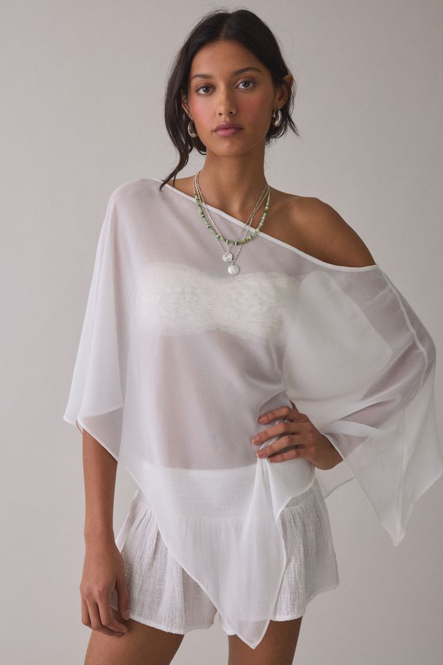 Urban Outfitters Women's Fete Feeling Sheer Off-The-Shoulder Poncho