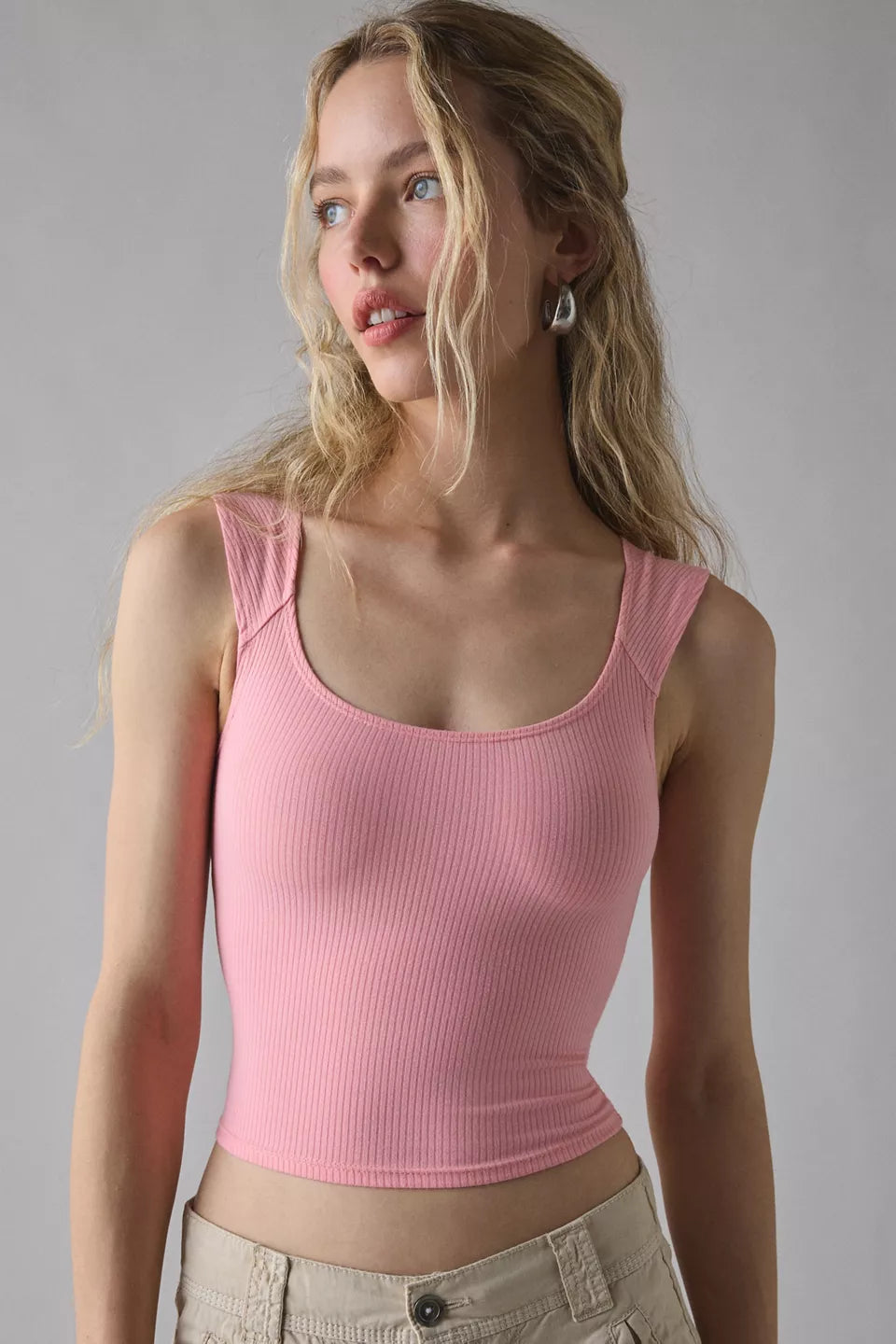 BDG Women's Ribbed Square Neck Cropped Tank Top