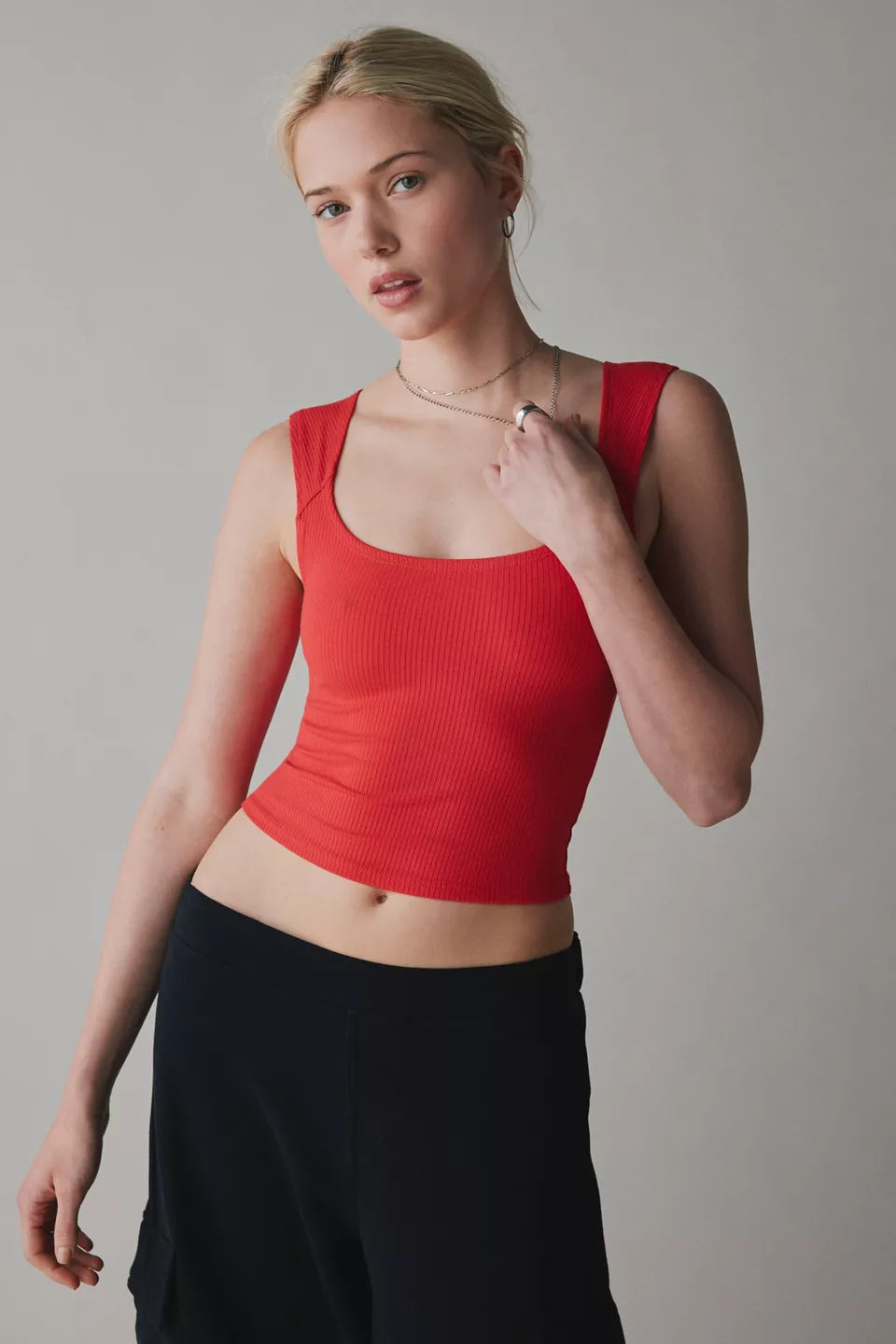 BDG Women's Ribbed Square Neck Cropped Tank Top