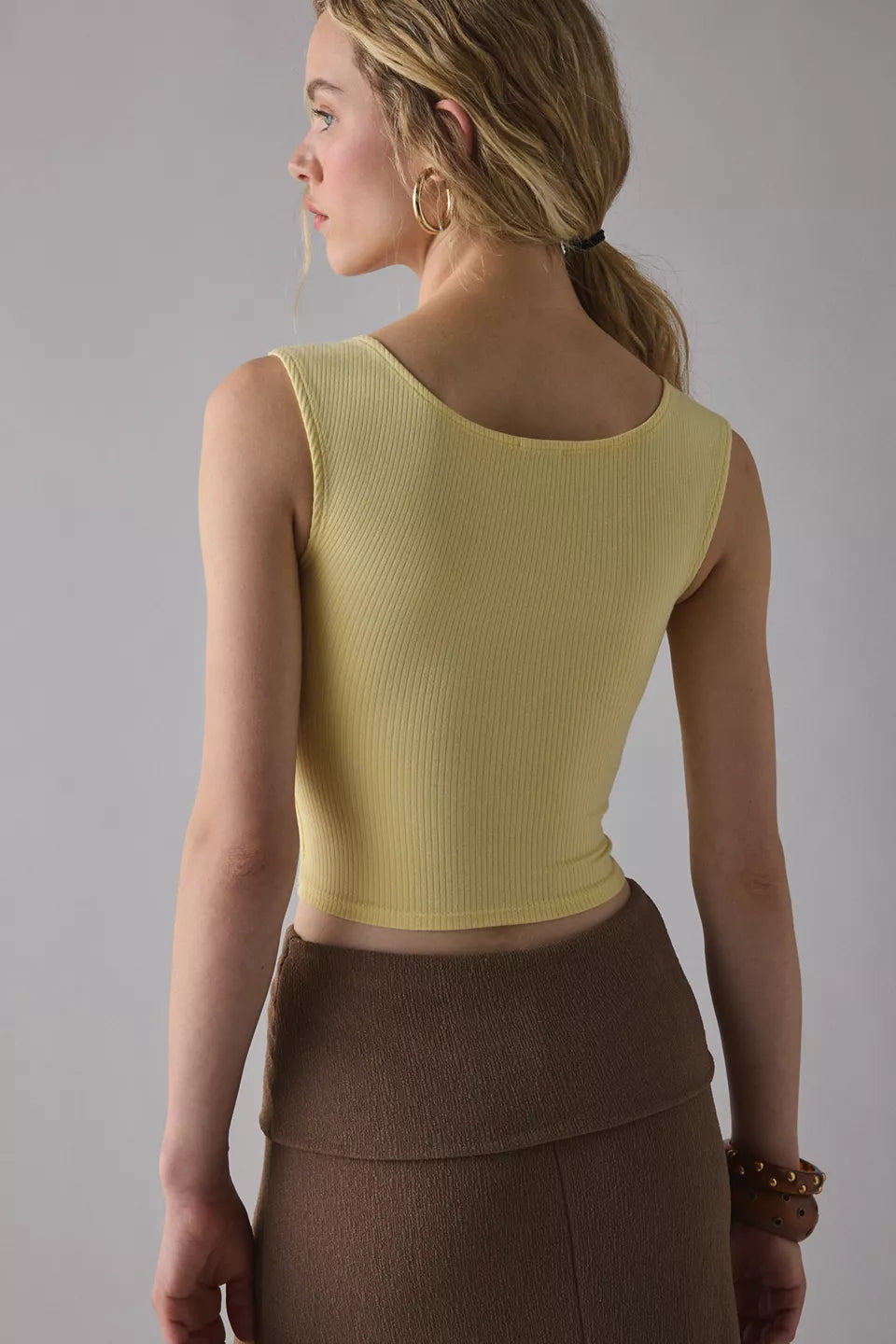 Women's Ribbed Square Neck Cropped Tank Top