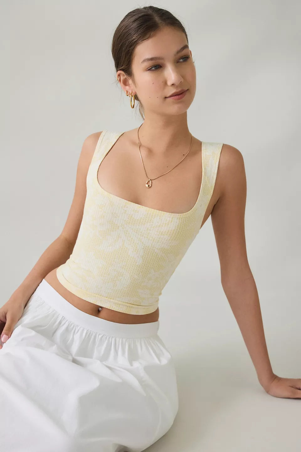 Women's Ribbed Square Neck Cropped Tank Top