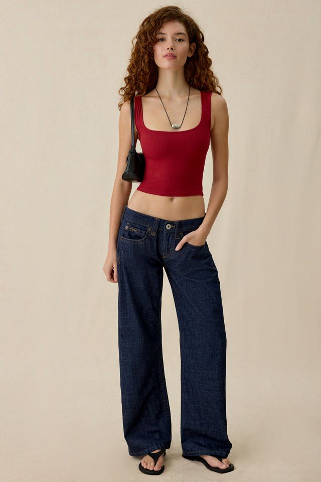 BDG Women's Ribbed Square Neck Cropped Tank Top