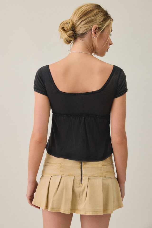 BDG Women's Brittney Square Neck Henley Babydoll Tee