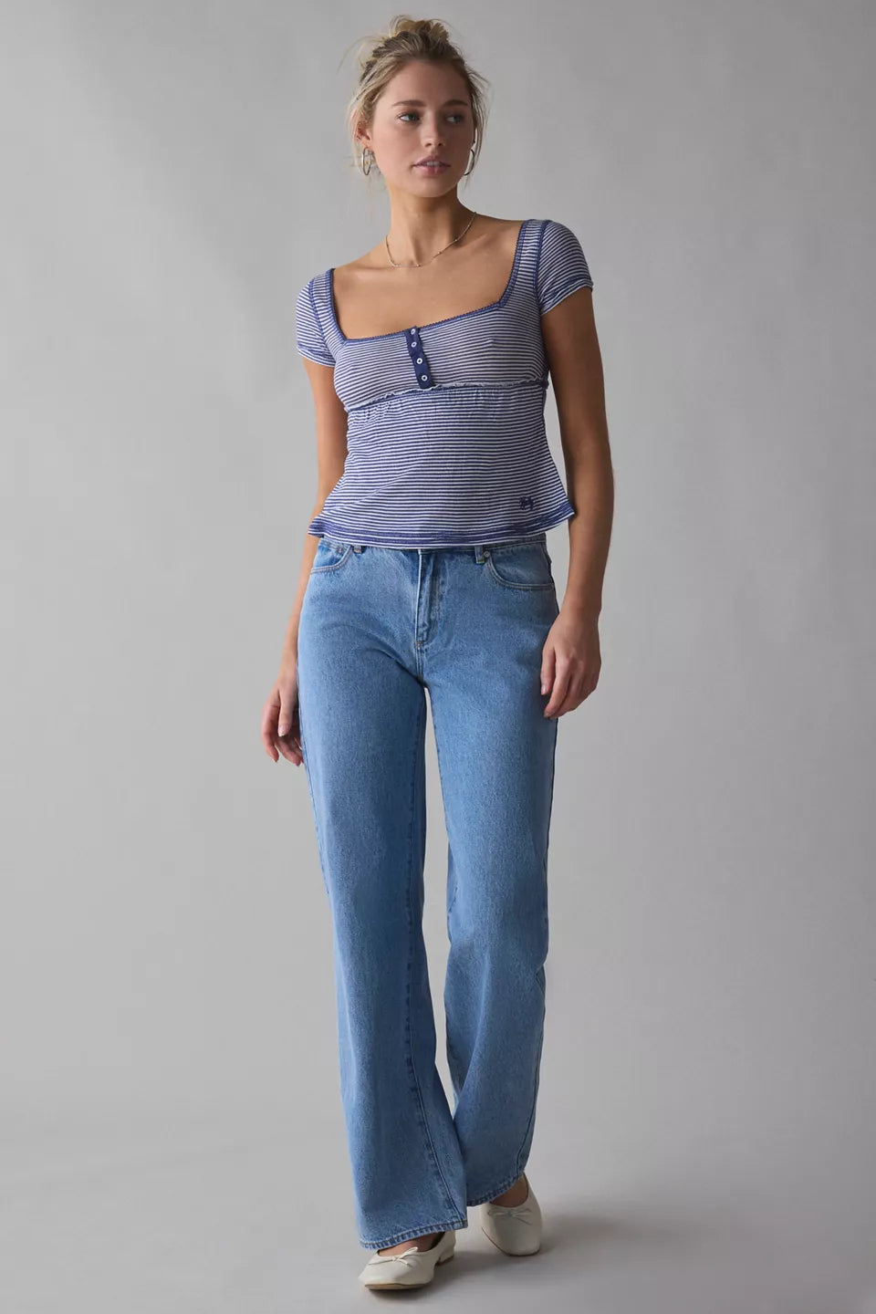 Women's Brittney Square Neck Henley Babydoll Tee