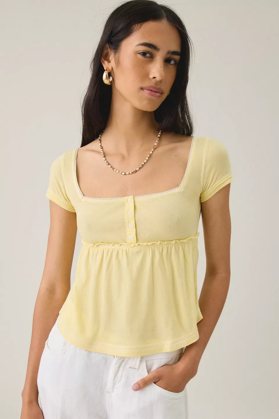 Women's Brittney Square Neck Henley Babydoll Tee