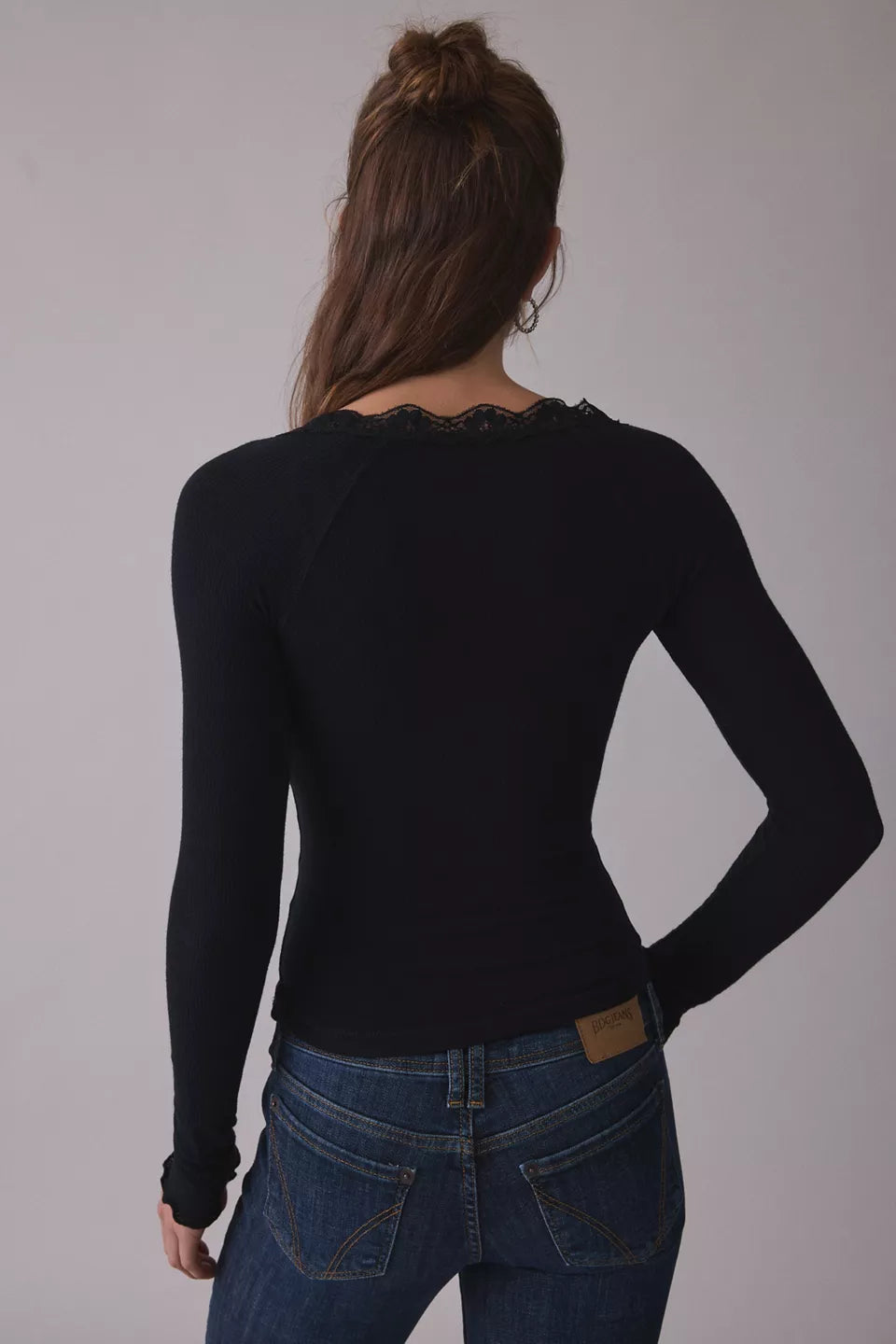 Women's Diana Lace-Trim Long Sleeve Henley Top