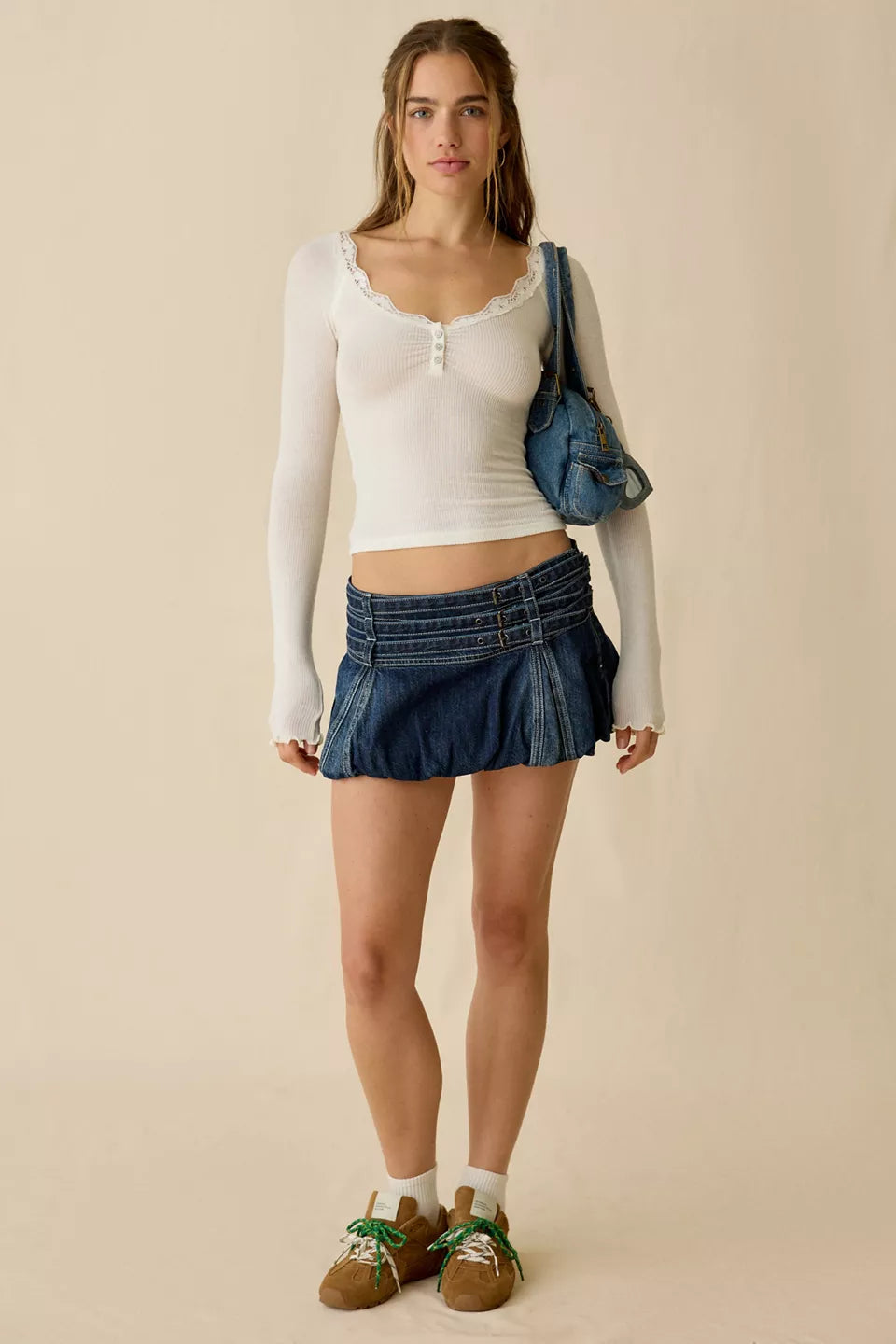 Women's Diana Lace-Trim Long Sleeve Henley Top