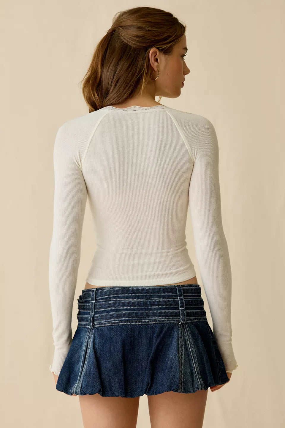 Women's Diana Lace-Trim Long Sleeve Henley Top
