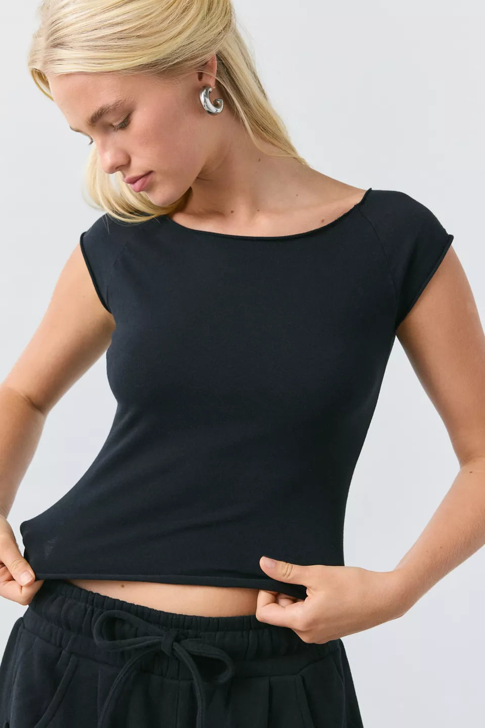 Women's Cotton Compression Boatneck Cropped Tee