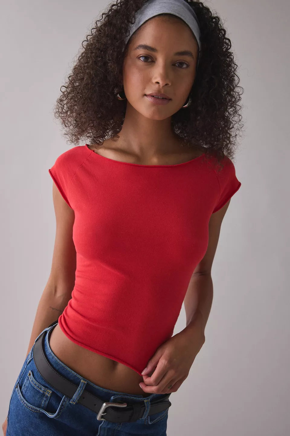 Out From Under Women's Cotton Compression Boatneck Cropped Tee