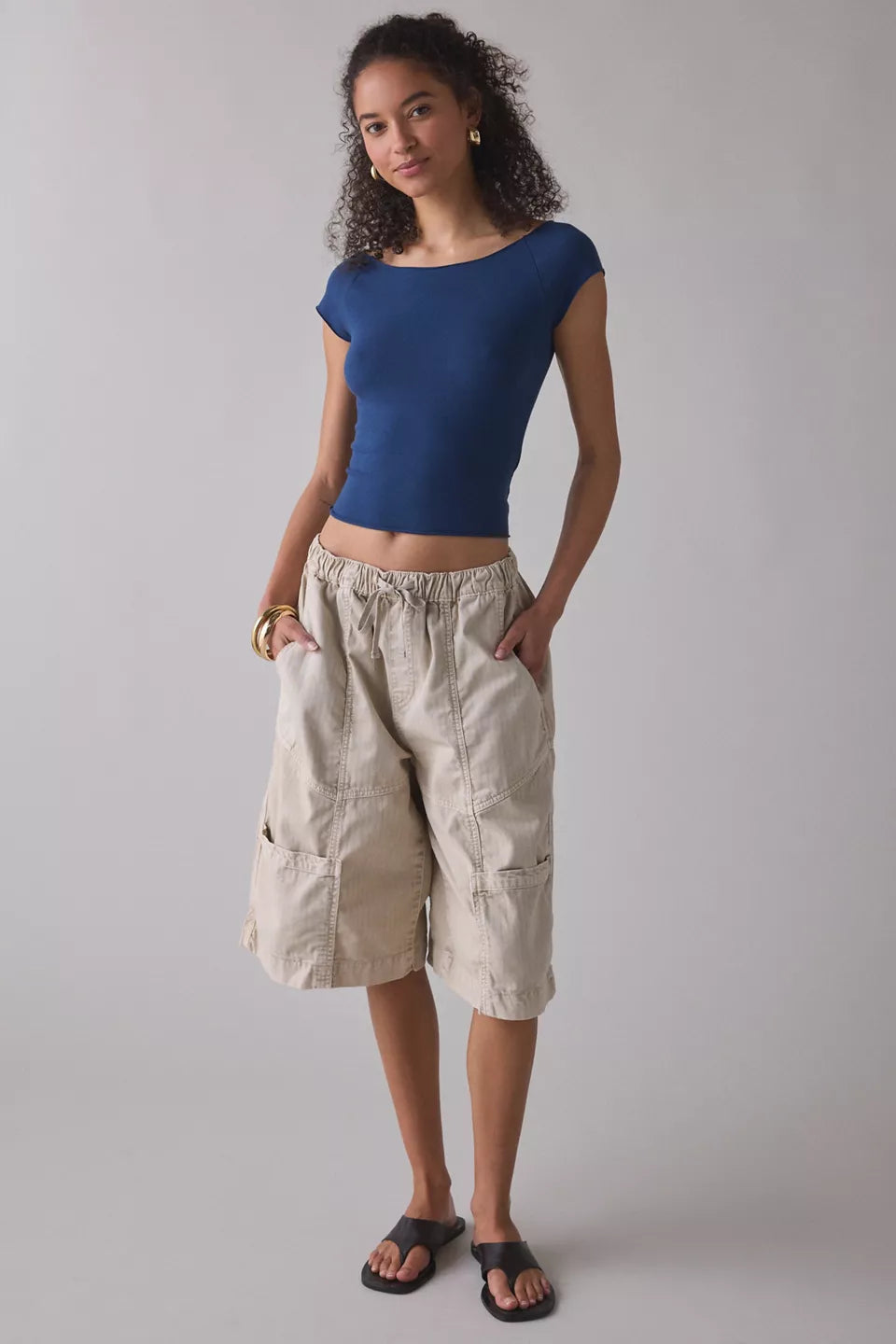 Women's Cotton Compression Boatneck Cropped Tee