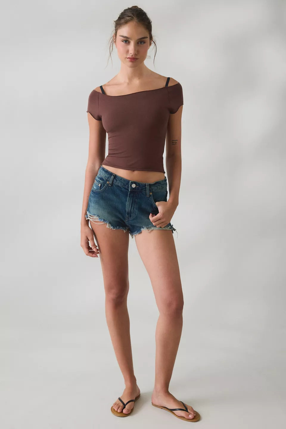 Women's Cotton Compression Boatneck Cropped Tee