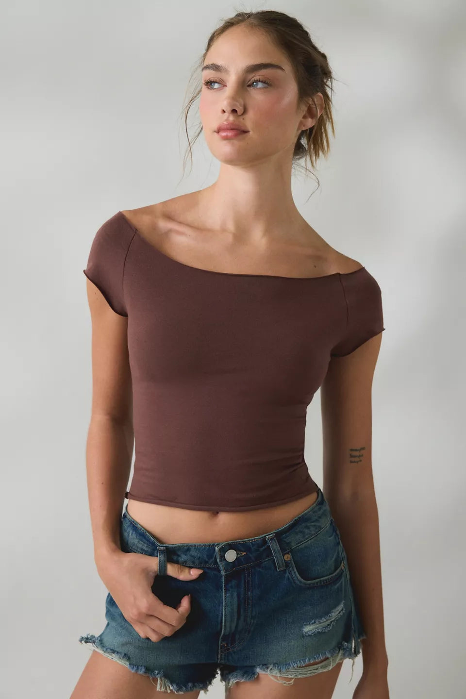 Out From Under Women's Cotton Compression Boatneck Cropped Tee