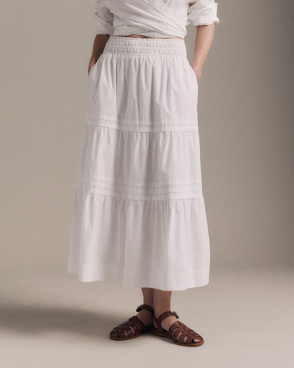 Quince Women's 100% Organic Cotton Tiered Maxi Skirt